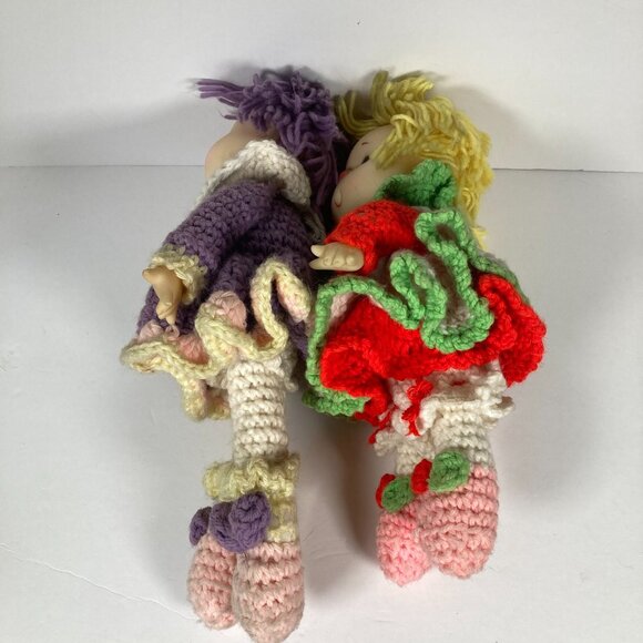 Vintage Strawberry Shortcake & Friends 2 Handmade Crocheted Yarn Dolls w/ Hats - Picture 6 of 11